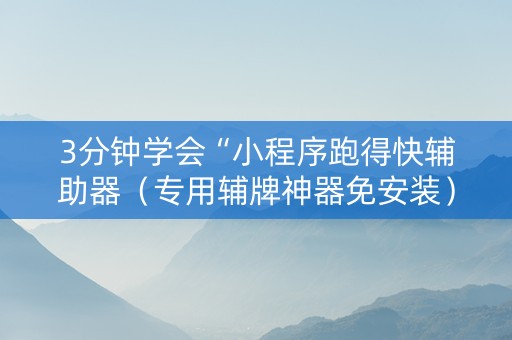 3分钟学会“小程序跑得快辅助器（专用辅牌神器免安装）