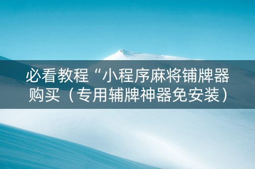 必看教程“小程序麻将铺牌器购买（专用辅牌神器免安装）