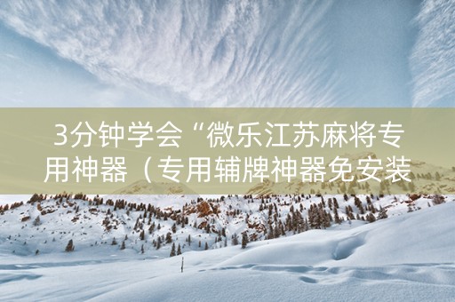 3分钟学会“微乐江苏麻将专用神器（专用辅牌神器免安装）