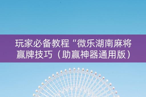玩家必备教程“微乐湖南麻将赢牌技巧（助赢神器通用版）