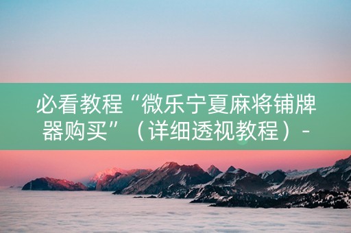 必看教程“微乐宁夏麻将铺牌器购买”（详细透视教程）-哔哩哔哩