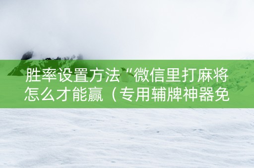 胜率设置方法“微信里打麻将怎么才能赢（专用辅牌神器免安装）