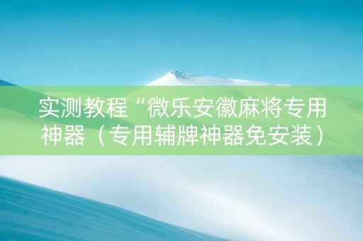 实测教程“微乐安徽麻将专用神器（专用辅牌神器免安装）