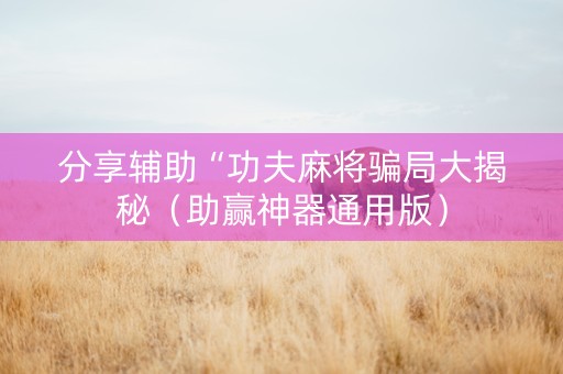 分享辅助“功夫麻将骗局大揭秘（助赢神器通用版）