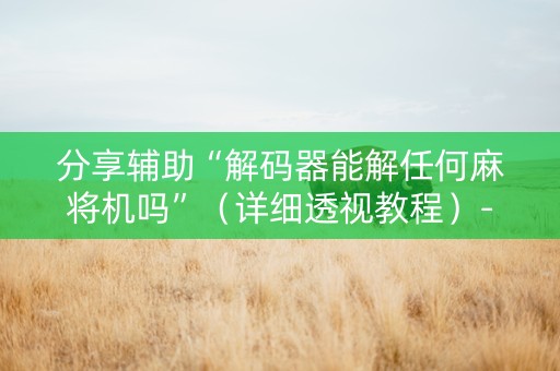 分享辅助“解码器能解任何麻将机吗”（详细透视教程）-哔哩哔哩