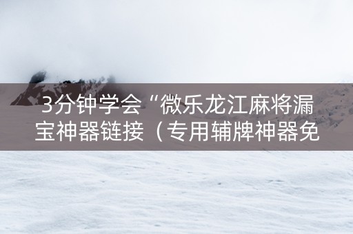 3分钟学会“微乐龙江麻将漏宝神器链接（专用辅牌神器免安装）