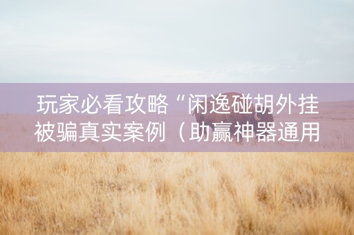 玩家必看攻略“闲逸碰胡外挂被骗真实案例（助赢神器通用版）