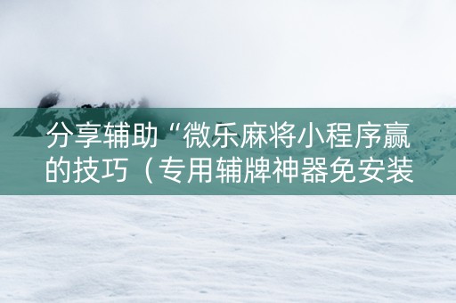 分享辅助“微乐麻将小程序赢的技巧（专用辅牌神器免安装）