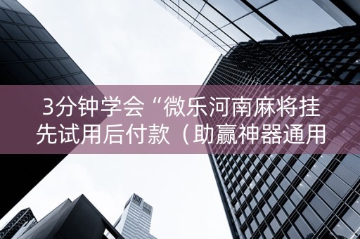 3分钟学会“微乐河南麻将挂先试用后付款（助赢神器通用版）