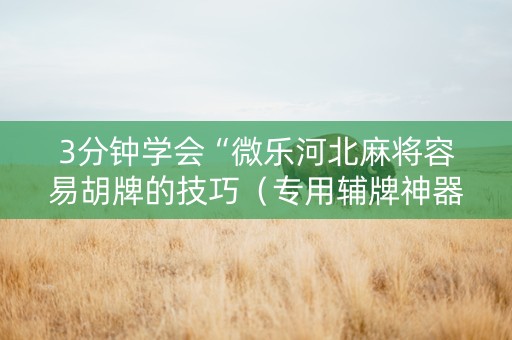 3分钟学会“微乐河北麻将容易胡牌的技巧（专用辅牌神器免安装）