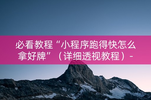 必看教程“小程序跑得快怎么拿好牌”（详细透视教程）-哔哩哔哩