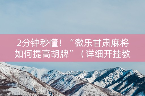 2分钟秒懂！“微乐甘肃麻将如何提高胡牌”（详细开挂教程）-哔哩哔哩