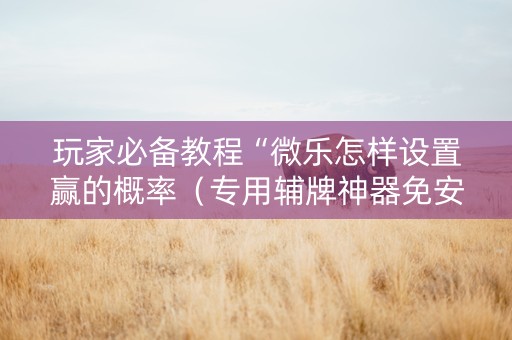 玩家必备教程“微乐怎样设置赢的概率（专用辅牌神器免安装）