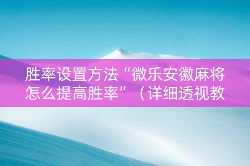 胜率设置方法“微乐安徽麻将怎么提高胜率”（详细透视教程）-哔哩哔哩