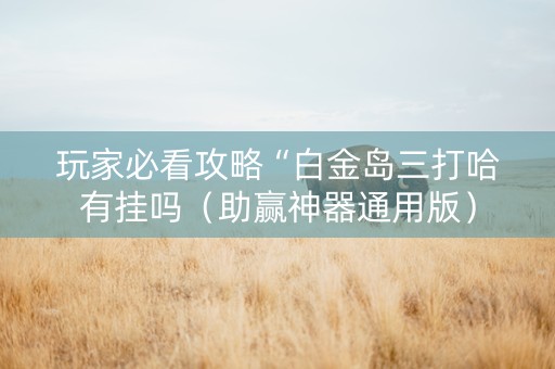 玩家必看攻略“白金岛三打哈有挂吗（助赢神器通用版）