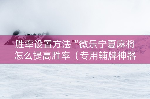 胜率设置方法“微乐宁夏麻将怎么提高胜率（专用辅牌神器免安装）