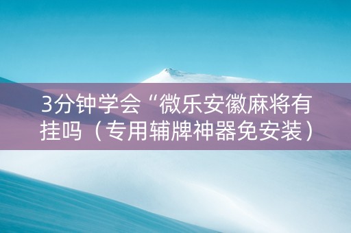 3分钟学会“微乐安徽麻将有挂吗（专用辅牌神器免安装）