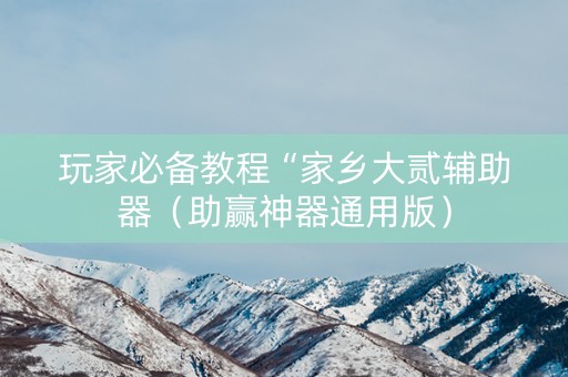 玩家必备教程“家乡大贰辅助器（助赢神器通用版）