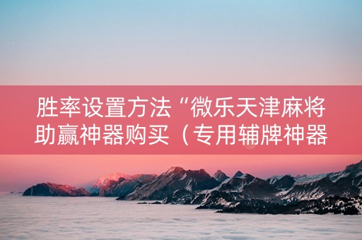 胜率设置方法“微乐天津麻将助赢神器购买（专用辅牌神器免安装）