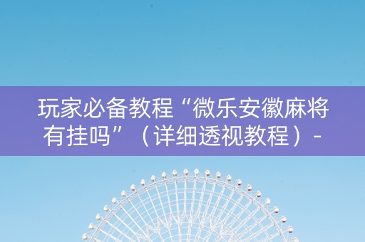 玩家必备教程“微乐安徽麻将有挂吗”（详细透视教程）-哔哩哔哩