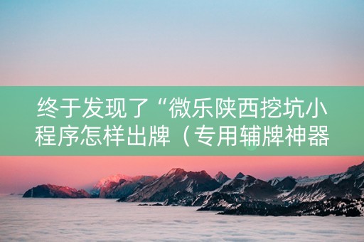 终于发现了“微乐陕西挖坑小程序怎样出牌（专用辅牌神器免安装）