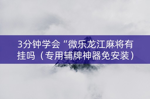 3分钟学会“微乐龙江麻将有挂吗（专用辅牌神器免安装）
