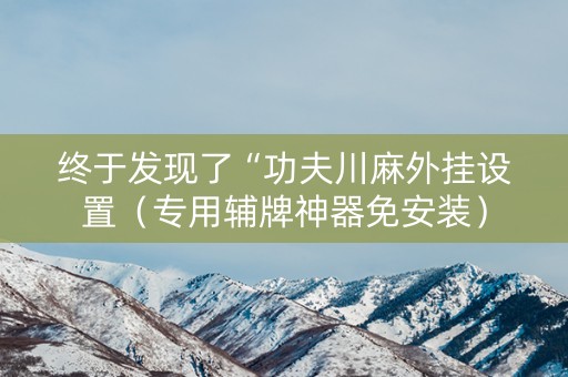 终于发现了“功夫川麻外挂设置（专用辅牌神器免安装）