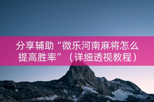分享辅助“微乐河南麻将怎么提高胜率”（详细透视教程）-哔哩哔哩