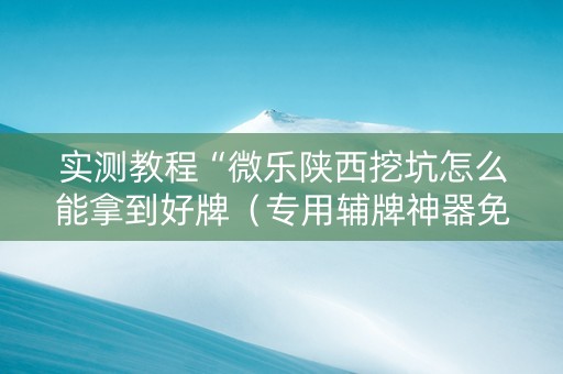 实测教程“微乐陕西挖坑怎么能拿到好牌（专用辅牌神器免安装）