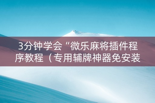 3分钟学会“微乐麻将插件程序教程（专用辅牌神器免安装）