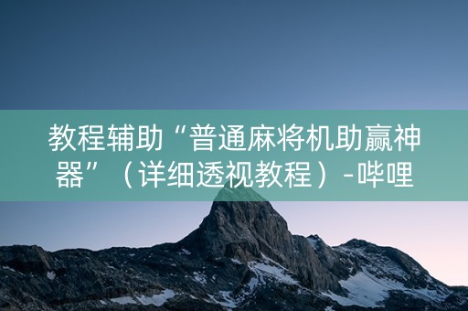 教程辅助“普通麻将机助赢神器”（详细透视教程）-哔哩哔哩