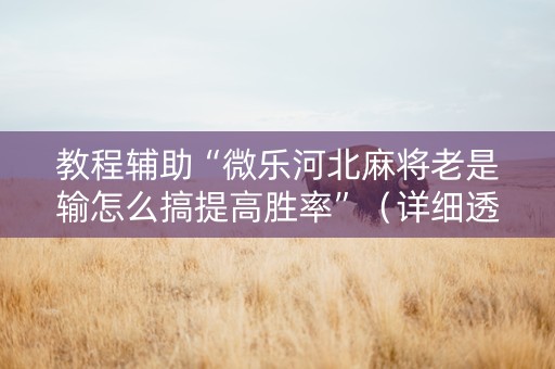 教程辅助“微乐河北麻将老是输怎么搞提高胜率”（详细透视教程）-哔哩哔哩