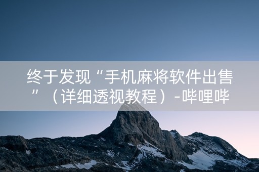 终于发现“手机麻将软件出售”（详细透视教程）-哔哩哔哩
