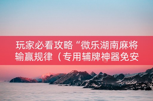 玩家必看攻略“微乐湖南麻将输赢规律（专用辅牌神器免安装）