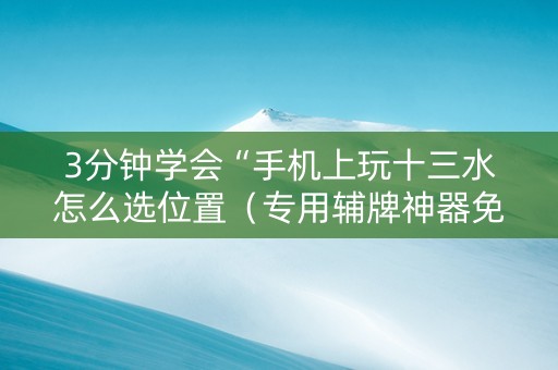 3分钟学会“手机上玩十三水怎么选位置（专用辅牌神器免安装）