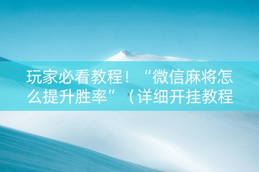 玩家必看教程！“微信麻将怎么提升胜率”（详细开挂教程）-哔哩哔哩