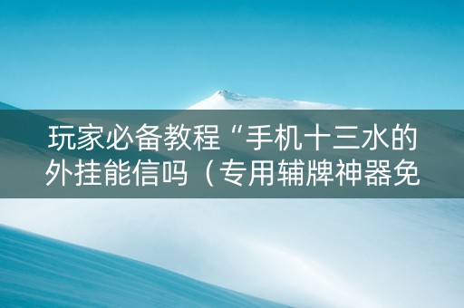 玩家必备教程“手机十三水的外挂能信吗（专用辅牌神器免安装）