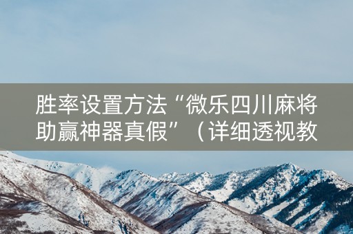胜率设置方法“微乐四川麻将助赢神器真假”（详细透视教程）-哔哩哔哩