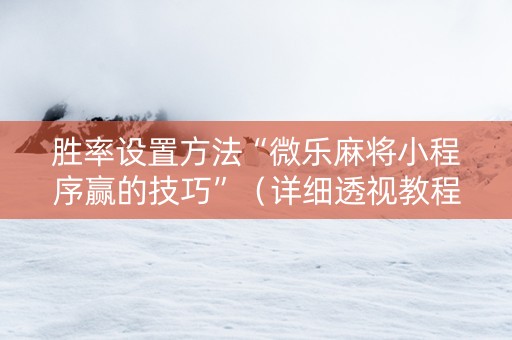 胜率设置方法“微乐麻将小程序赢的技巧”（详细透视教程）-哔哩哔哩