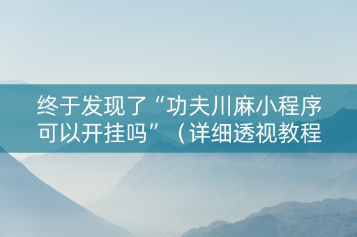 终于发现了“功夫川麻小程序可以开挂吗”（详细透视教程）-哔哩哔哩