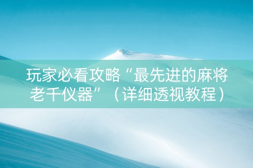 玩家必看攻略“最先进的麻将老千仪器”（详细透视教程）-哔哩哔哩