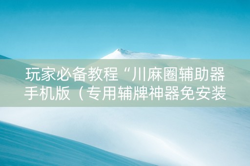 玩家必备教程“川麻圈辅助器手机版（专用辅牌神器免安装）