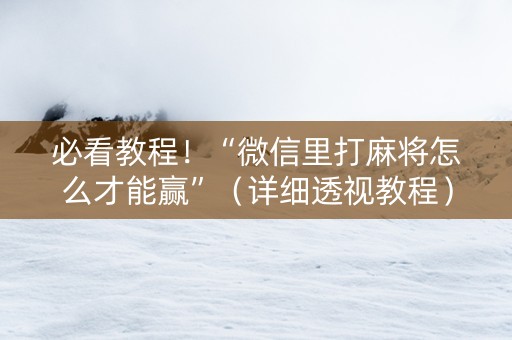 必看教程！“微信里打麻将怎么才能赢”（详细透视教程）-哔哩哔哩