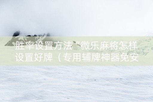 胜率设置方法“微乐麻将怎样设置好牌（专用辅牌神器免安装）