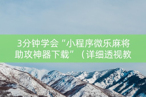 3分钟学会“小程序微乐麻将助攻神器下载”（详细透视教程）-哔哩哔哩