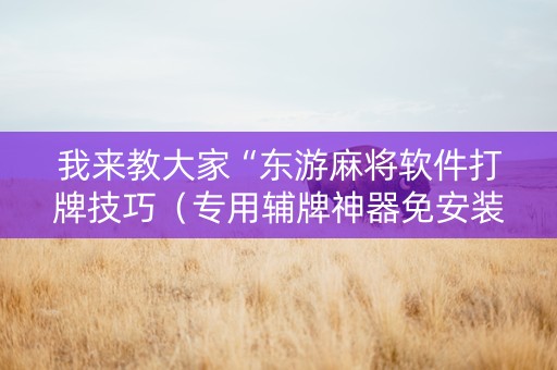我来教大家“东游麻将软件打牌技巧（专用辅牌神器免安装）
