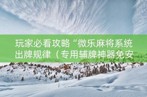 玩家必看攻略“微乐麻将系统出牌规律（专用辅牌神器免安装）