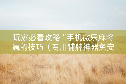 玩家必看攻略“手机微乐麻将赢的技巧（专用辅牌神器免安装）