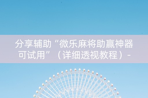 分享辅助“微乐麻将助赢神器可试用”（详细透视教程）-哔哩哔哩