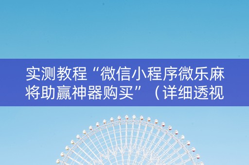 实测教程“微信小程序微乐麻将助赢神器购买”（详细透视教程）-哔哩哔哩